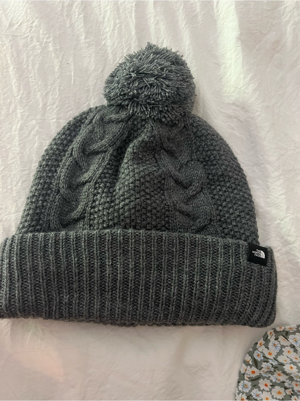 The North Face Dark Gray Pom Cable Knit Beanie